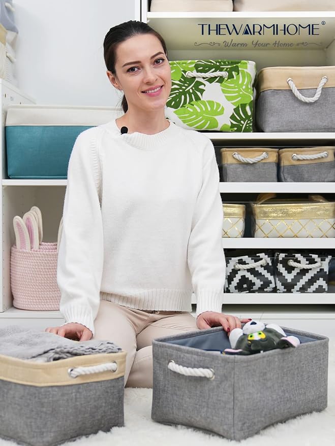 Storage Bins Basket - Storage Baskets for Organizing Shelves,Home Closet Organizer for Book Shelf Organization,Fabric Storage Cubes,Medium Decorative Grey Basket Gift