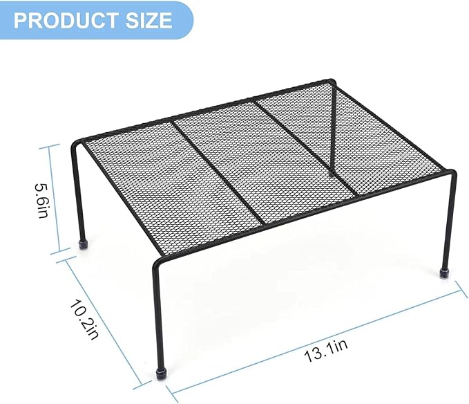 SIBAO Set of 4 Mesh Kitchen Shelves Cabinet Storage Shelf Rack (13.1 x 10.2 Inch) ，Kitchen Bathroom Pantry Cupboard Desk Home Office, Fridge, Non-Slip Plastic Feet (4, Black)