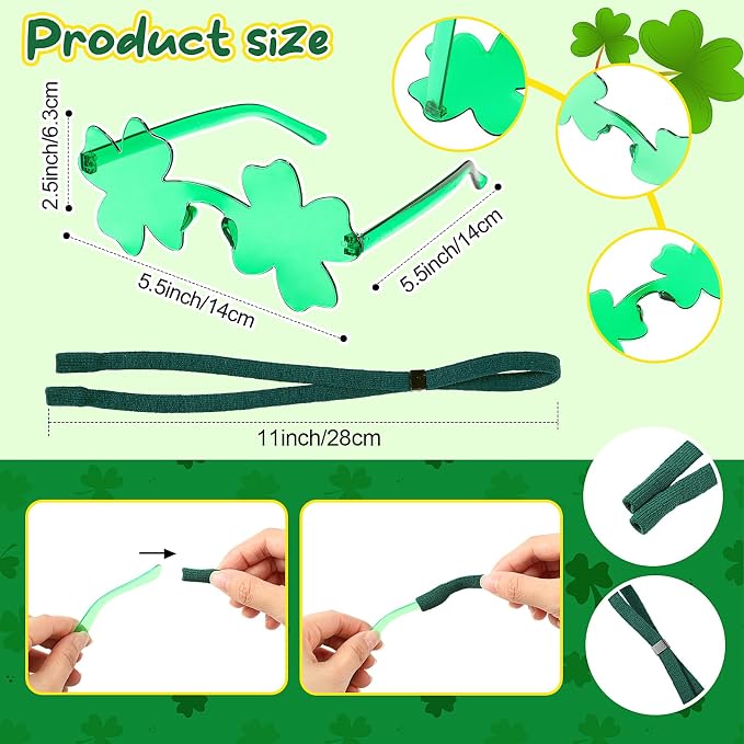 St. Patrick's Day Dog Sunglasses with Adjustable Strap, Green Shamrock Pet Glasses Accessory for Medium Large Dogs Cats, Irish Festival Parade Costume & Photo Prop(General)