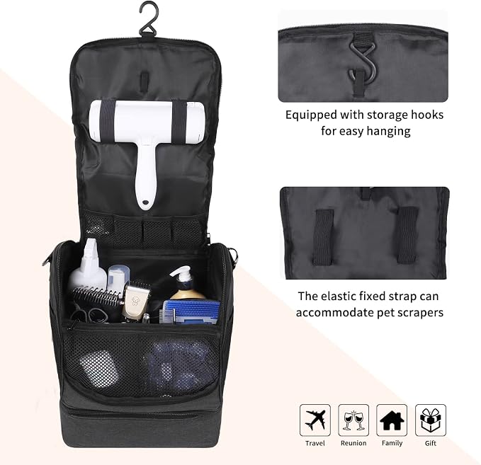 Dog&Cat Grooming Supplies Bag,Adjustable Compartments Grooming Bag for Pet | Wall Mounted Dog Grooming Bag/Cat Grooming Bag for Dog Clippers/Wipes/Hair Remover/Nail Trimmer/Brush/Comb/Shampoo