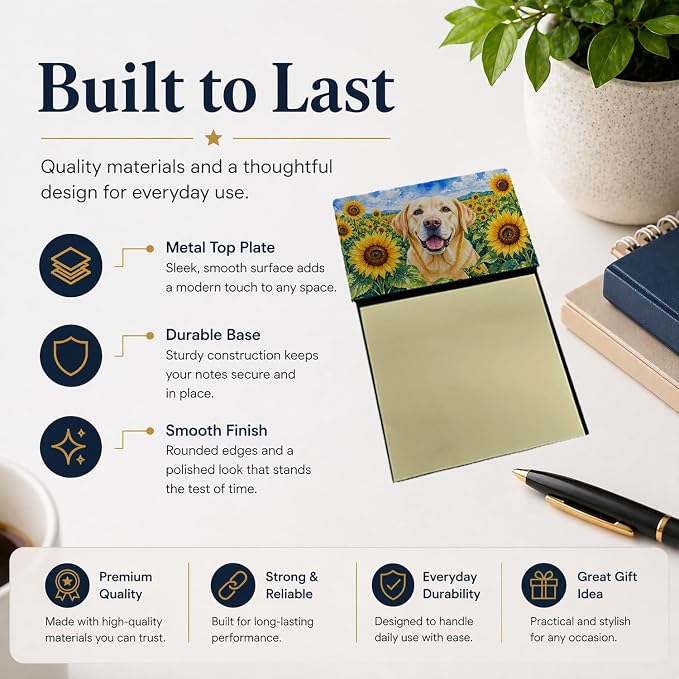 Caroline's Treasures Labrador Retriever in Sunflowers Watercolor Sticky Note Holder Refillable Dispenser Desk Accessory 3x3 Pad Gift