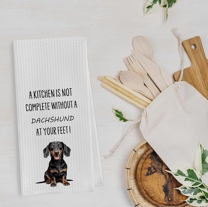 Funny Dachshund Dish Towels - Dachshund Decorative Waffle Weave Kitchen Towels, Wiener Dog Gifts for Women Hand Towel, Wiener Dog Gifts Tea Towel (16×24 Inches)