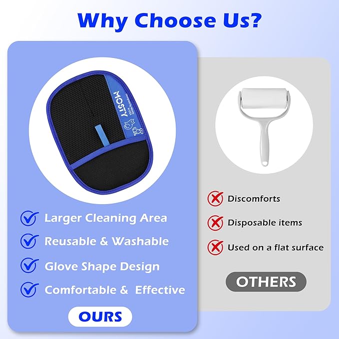 Electrostatic-Pet-Hair-Remover-Glove 2PC, Double-Sided Static Cleaning Mitt for Furniture, Carpet, Clothing & Car Seats - Reusable Fur Removal Tool & Gentle Grooming Glove for Dogs & Cats