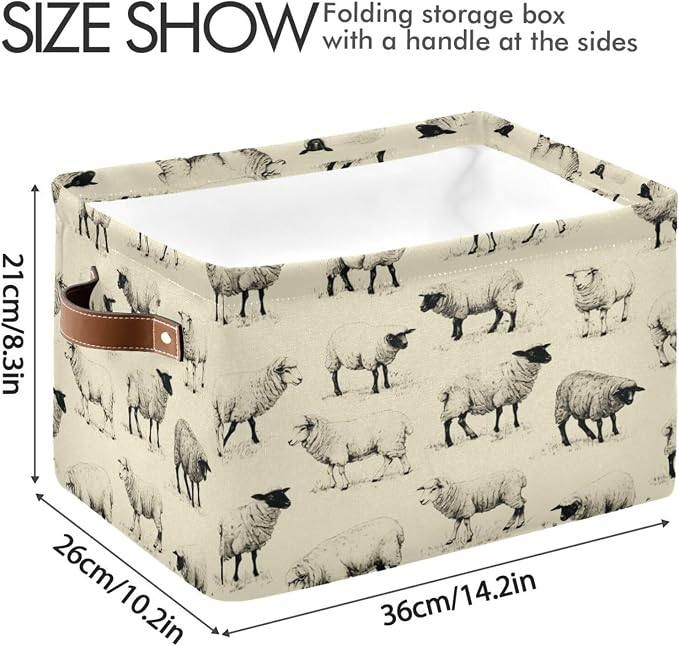Kigai Cute Sheep Storage Basket with Handles Waterproof Collapsible Storage Bin Canvas Fabric Basket Decorative Box Closet Organizer for Nursery Bedroom Office