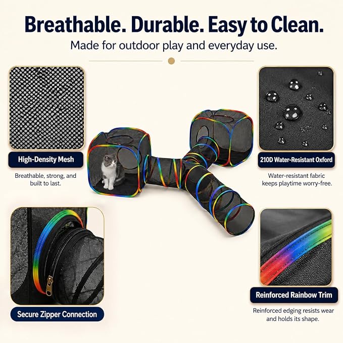 Outdoor Rainbow Cat Enclosures Playground,Outside House for Indoor Cats Include Portable Tent, 3 Way with 2 Cube Tunnel, for Kitty and Small Animals,Within Storage Bag