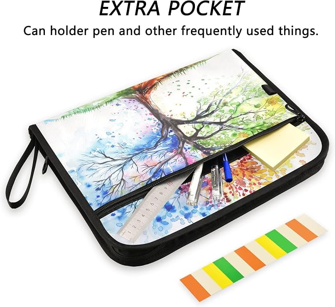 13 Pocket Zipper Expanding File Folder A4 Colorful Tree of Life | Accordion File Organizer with Front Pouch A4 Letter Size Portable Folders for Documents Receipt School Office Supplies