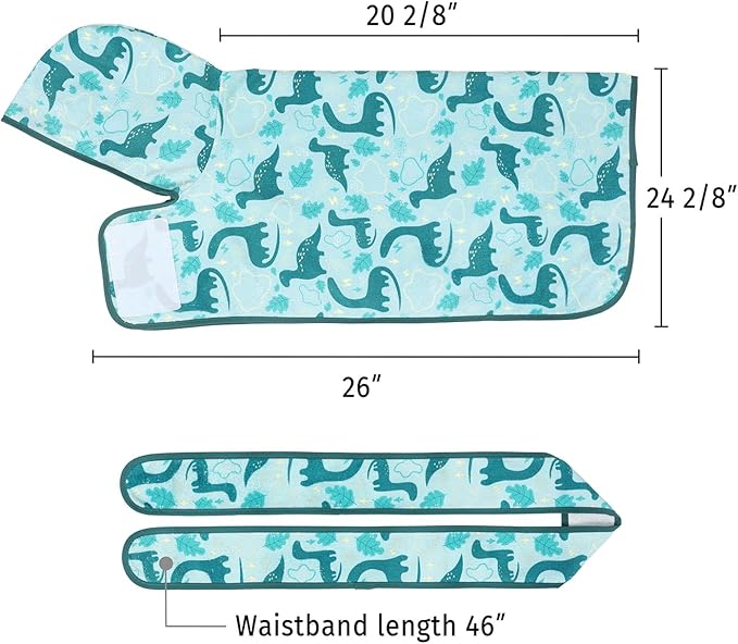 HDE Dog Bathrobe Super Absorbent Quick Drying Puppy Towel Wrap Coat Adjustable After Bath Robes with Hood for Dog Sizes S-XXL Dinosaurs M