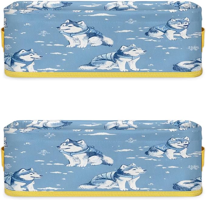 Wolf Winter Blue Cold Bathroom Storage Basket, Foldable with Handle Open Countertop Paper Towel Decorative Box, Toilet Tank Top Shelf Baskets for Home Closet Bedroom Living Room Office