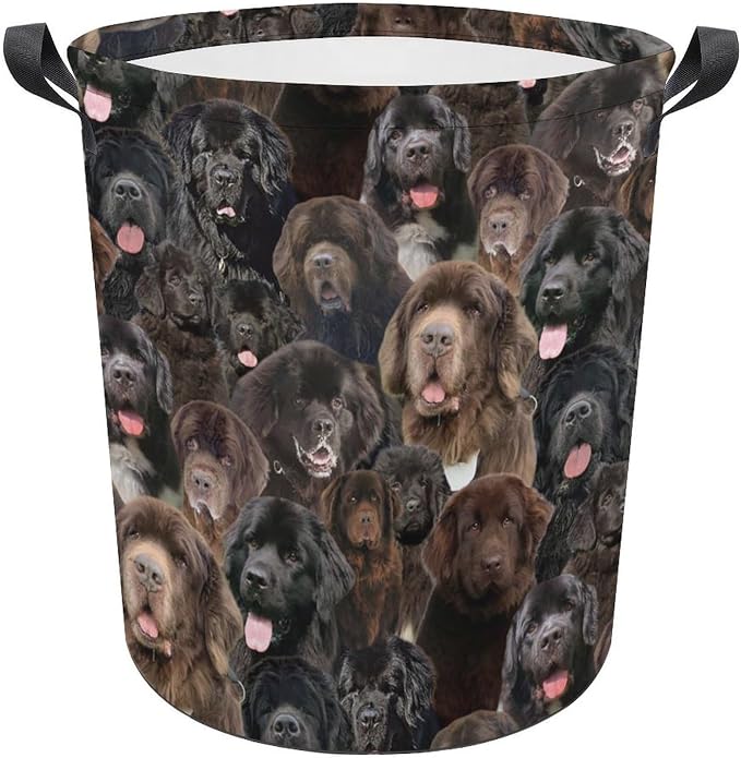 Newfoundland Dog Lover Gifts, Laundry Hamper With Handles for Dog Mom, Newfoundland Dog Laundry Basket, Waterproof Clothes Storage Bucket for Bedroom Bathroom