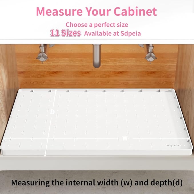 Sdpeia Under Sink Mat 22"×14" Waterproof Silicone Cabinet Liner & Sink Protector for Kitchen & Bathroom, Multi-Purpose Organizers Tray for Pets, Laundry, Cat Litter Mat, White