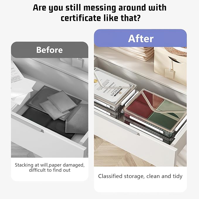 Marte Vanci Plastic Storage Bin with Lid Portable Project Case with Handle Clear Storage Box File Document Protector Stackable Container for A4 Letter Paper Photo Craft Scrapbook（White Handle）