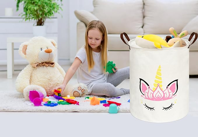 MAIZMZ Baby Waterproof Storage Basket Kids Hamper Nursery Bins Organizer Gift Toy Box Laundry Basket for Women Large Canvas Collapsible Chest for Home/Dorm/Office/Room Decor