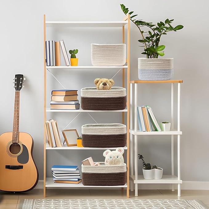 COMFY-HOMI 11.5"x7.5"x4.7" Storage Baskets for Organizing | Cotton Rope Woven Basket | Toy Storage Bin Box | Basket for Shelves, Closet Organizer Bin, Decorative Closet Shelf, 1 Pack