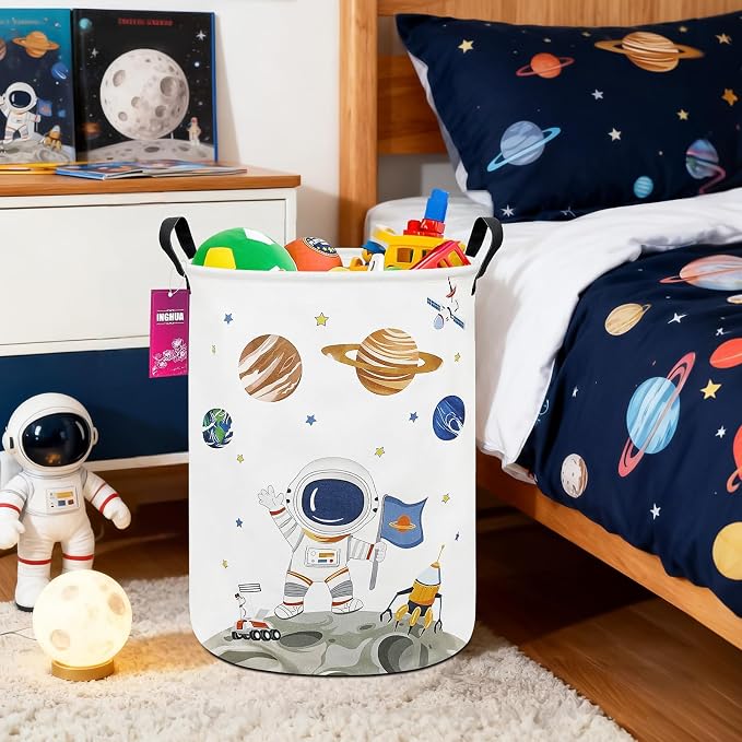 Astronaut Fabric Storage Bin Nursery Organizer Basket | Organizer Bin Dirty Clothes Collapsible Waterproof for College Dorms, Boys and Girls Bedroom,Bathroom