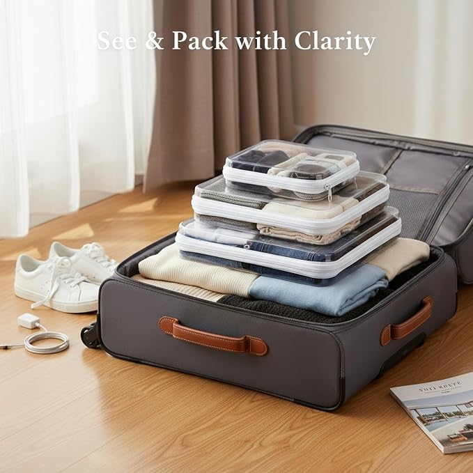 3-Pack Clear PET Zipper Storage Bags, White Organizer Pouches for Closet, Under-Bed & Drawer Organization (Small, Medium, Large)