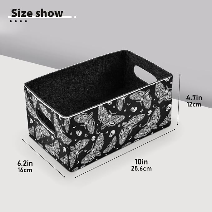 Emelivor Gothic Butterfly Black Storage Basket Bins Set (2pcs) Felt Foldable Storage Bins with Fabric Rectangle Basket for Organizing for Office Bedroom Closet Babies Nursery DVD Laundry
