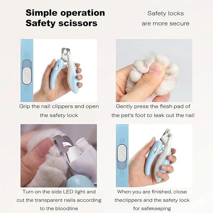 Cat & Dog Nail Clippers with LED Light, Illuminates Nail Bloodline to Prevent Overcutting, Pet Nail Trimmer with Safety Guard & Built-in Nail Catcher for Dog Cat Rabbit Small Animals(Blue)