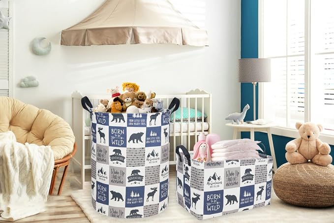 Sanjiaofeng Rectangular Kids Basket Kids Storage Bins,Gift Basket Organizer.Waterproof PE Coating Storage with Handles.Clothers,Toys,Books,Kid's Gifts Storage. (Bear) …