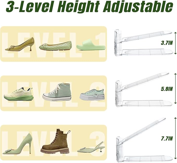 Clear Shoe Slot Organizer, 30 Pack Adjustable Shoe Slots Organizer for Closet Clear Shoe Stackers Shoe Rack Holder Shoes Space Savers for a Pair of Shoes