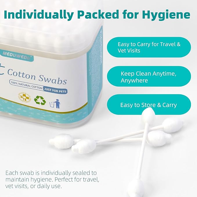 MEDUWEDU 2-Pack Dog Ear Cleaning Cotton Swabs, More Reliable, Safer to Care for Pet Ears, Prevent Accidental Injuries, Suitable for Medium and Large Dogs, Dog Ear Cleaning Kit, L Size, 110 PCS