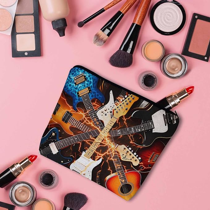 Rock Guitar Makeup Bag For Women, Adorable Cosmetic Bag Makeup Bags, Lightning Music Guitar Zipper Bag Travel Bags Toiletry Organizers Pouch Bags Washing Bags For Gym Bathroom