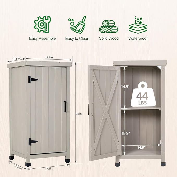 Small Outdoor Storage Cabinet with Metal Top | Wooden Potting Table & Garden Workbench | Weatherproof Gardening Table| Space-Saving Potting Bench for Patio, Backyard Gardening Tools