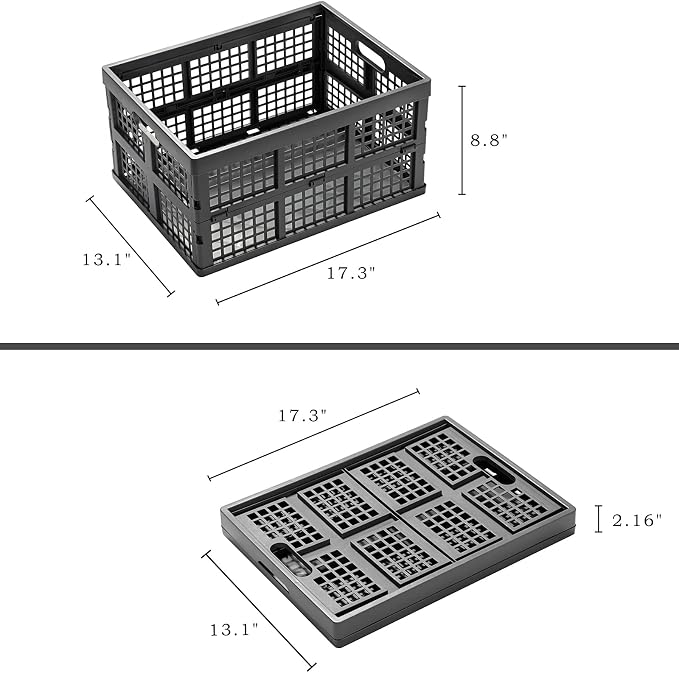 Eslite 34L Large Plastic Folding Storage Crates,Collapsible Crates for Storage,Pack of 3 (Grey)