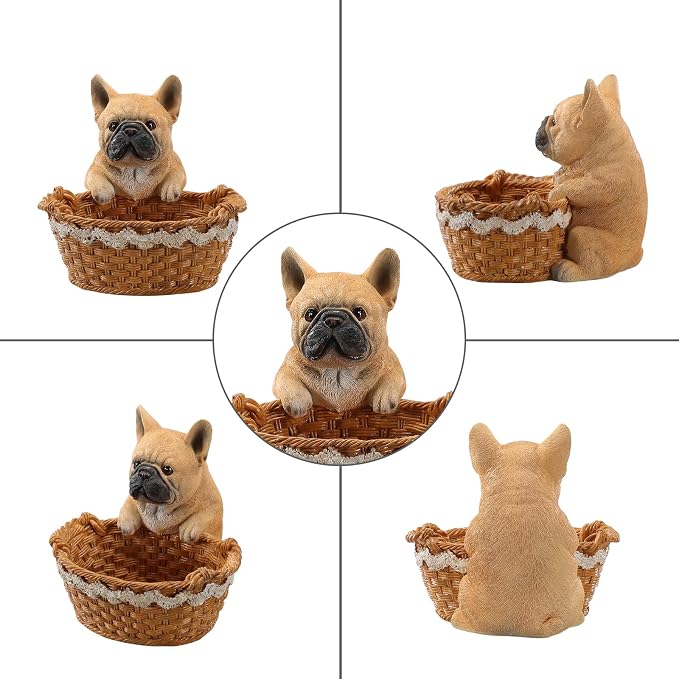 Cute French Bulldog Candy Bowl, Resin Dog Figurine Key Bowl for Entryway Table, Desktop Storage Basket Organizer for Desk, Unique Dog Lover Gift