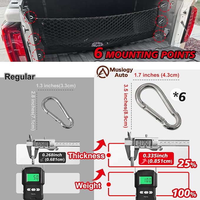 Muslogy Cargo Net for 2013-2026 Chevy Silverado GMC Sierra 1500/2500/3500HD | Custom Fit, Truck Bed Storage Organizer Net for Pickup Truck Bed Divider, Heavy Duty Carabiners, Night Visible Grab Handle