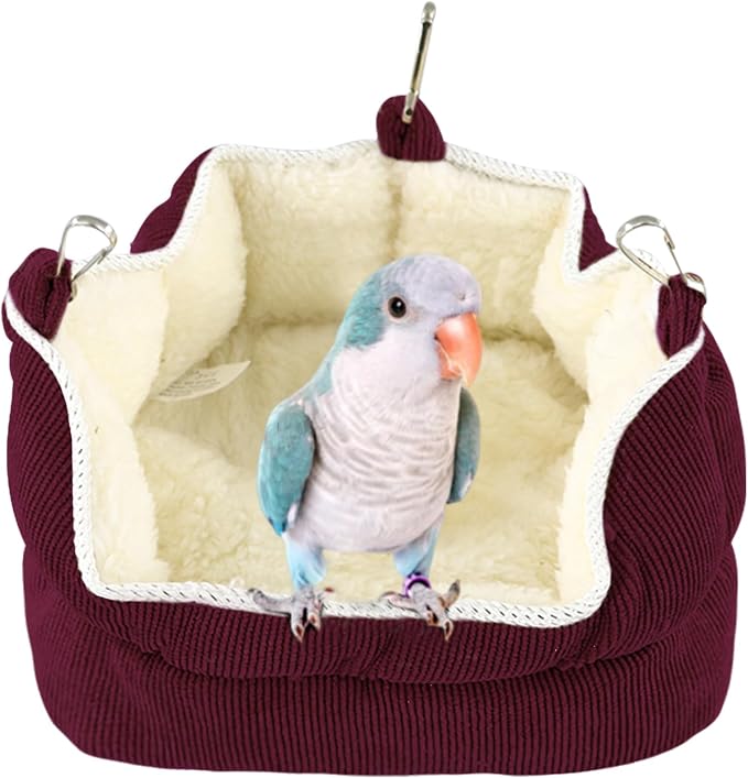 QBLEEV Bird Nest House, Parrot Winter Warm Bed for Cage Hanging Hammock | Soft plush snuggle hut tent, parrot cage accessories hideaway sleeping bed for budgie parakeet cockatiel conure lovebird