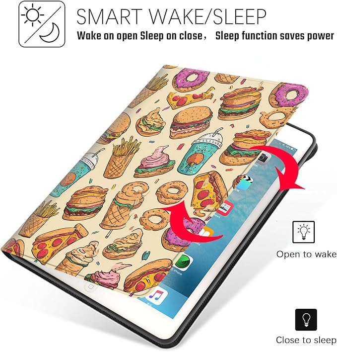 Tablet Case for iPad Air 13" M3/M2,iPad Pro 12.9" 6th/5th/4th/3rd Generation,Shockproof Protective Cover with Stand,Auto Wake/Sleep,Fast Food Pattern