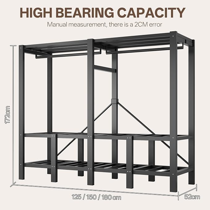 49.2in Heavy Duty Portable Closet with Cover, 1500lbs Foldable Covered Metal Clothing Wardrobe Closet System, Heavy Duty Garment Rack for Hanging Clothes, for Bedroom, Apartment, Rental Property,Gray