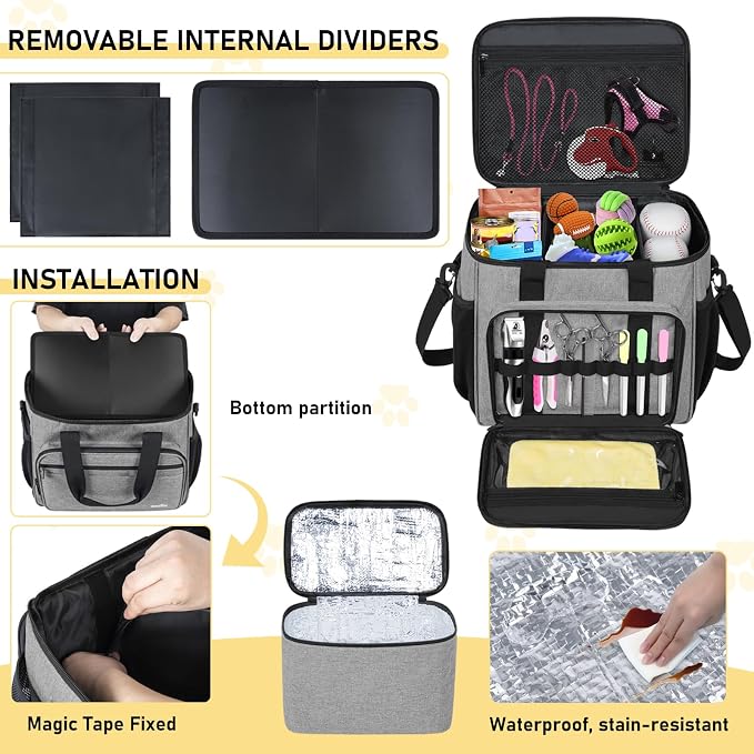 GMAK Pet Grooming Bag,Pet Hair Clipper Organizer Grooming Bag for Equipment | Dog Grooming Tote Bags Pets Tools Supplies Organizer for Dog Cat Equipment, Grooming Tools and Accessories, Grey