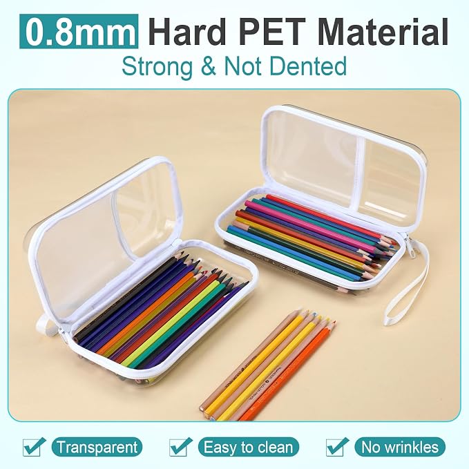 Sanwuta 4 Pcs Clear Hard Shell Zipper Case Clear Travel Pouches Bulk Plastic Portable Travel Organizer Bin with Mesh Pocket Toiletry Pouch Cosmetics Makeup Bag Snack Toiletry Bag(White)