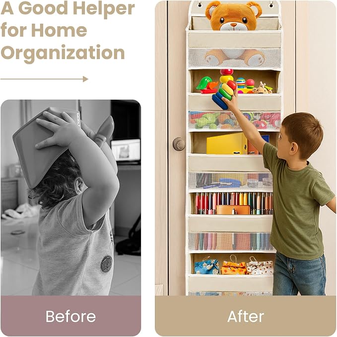 Over the Door Organizer with 10 Side Mesh Pockets,6 Shelf | 4 Shelf Capacity Hanging Behind the Door Kitchen Organizers&Storage Suitable for Storing Toys, Shoes, Towels, Lvoy White