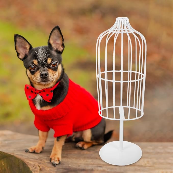 Sturdy Iron Pet Dress Mannequin Stand for Puppy and Cat Clothes Display and Pet Coat Hanging Rack White Small Clothes Organizer