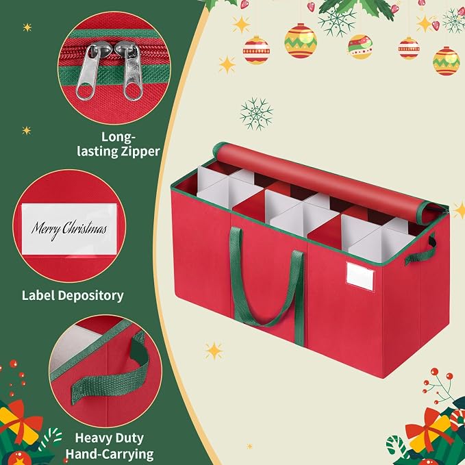 EverMerry Nutcracker and Figurine Collectibles Storage Box， Large Ornament Storage Organizer Stores Up to 12 Holiday Figurines-Carolers, Santa Figure, or Nut Cracker Ornaments (Red/15 Inches)