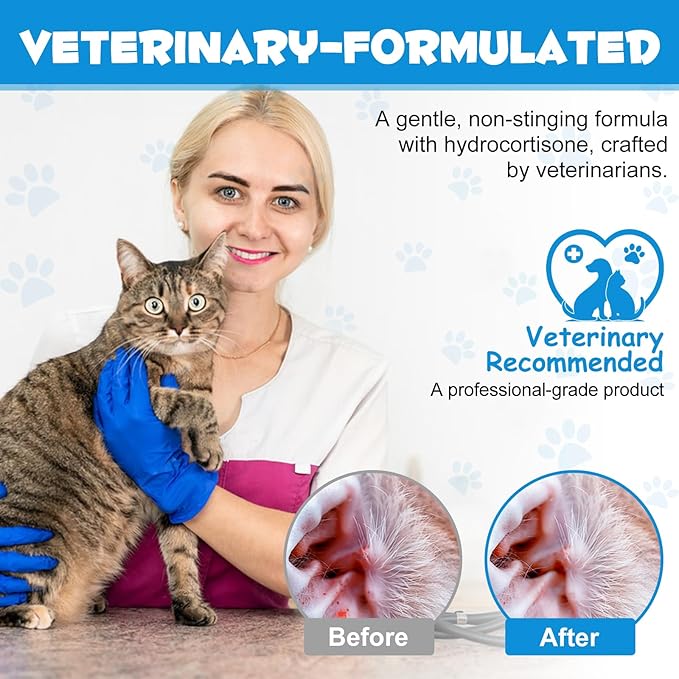 Ear Mite Treatment for Dogs & Cats - Fast-Acting Itch Relief & Cleaner, Vet-Recommended Formula with Soothing Aloe Vera, Cleaner on Contact & Soothes Itching, Gentle Ear Cleaning Solution, 0.75 fl oz