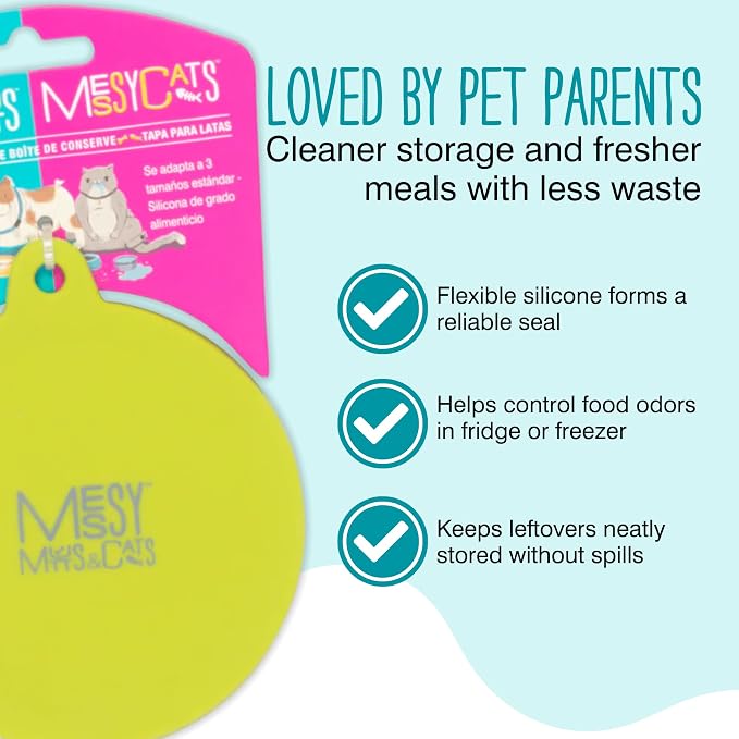 Messy Mutts Silicone Universal Can Cover, Fits 3 Can Sizes, Green | Reusable Silicone Pet Food Can Cover, Fits Small, Medium, And Large Cans, Airtight And Dishwasher Safe