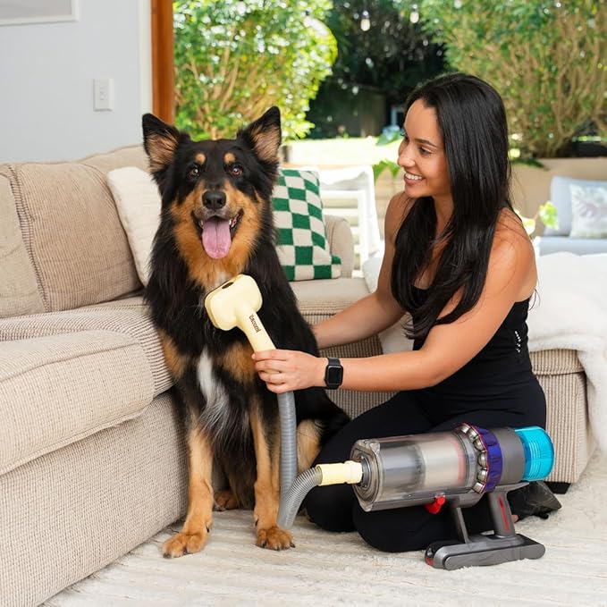GROOMI Vacuum Pet Brush Kit – 3‑in‑1 Dog & Cat Grooming Tool, Self‑Cleaning Deshedding Brush & Pet Hair Remover, Universal Vacuum Attachment Including Dyson, Short, Medium & Long Fur, All Breeds