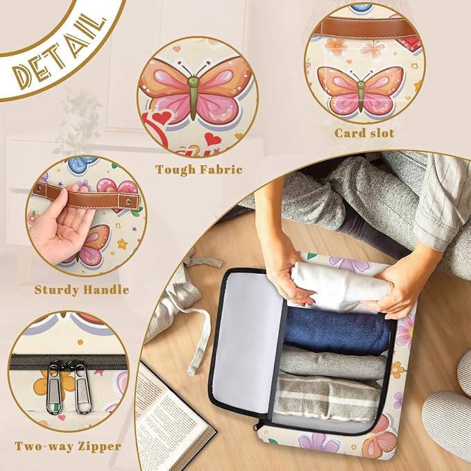 Custom Cute Butterfly Storage-Bin With Zipper Lid for Kids-Girls-Boys-Baby-Pet,Personalized Name Foldable Storage Box with Handle,Baby Basket With Label for Bedroom Nursery Toy Clothes,Light Yellow