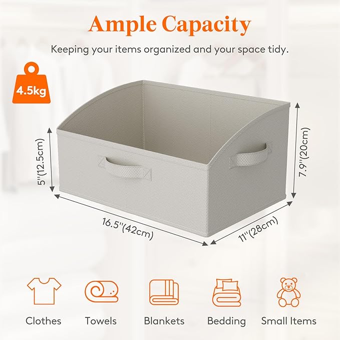 Lifewit Trapezoid Closet Storage Bin for Shelf, 6 Packs 19L, Light Gray | Non-woven Closet Organizer Baskets with Handles, Foldable Clothes Containers Boxes for Clothing, Book, Purse, Large