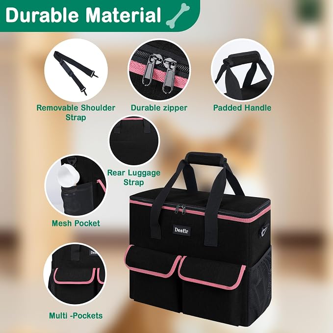 Dog Travel Bag - Dog Travel Kit for a Weekend Away Set Includes Pet Travel Bag Organizer for Accessories, 2 Collapsible Bowls, 2 Travel Food Container