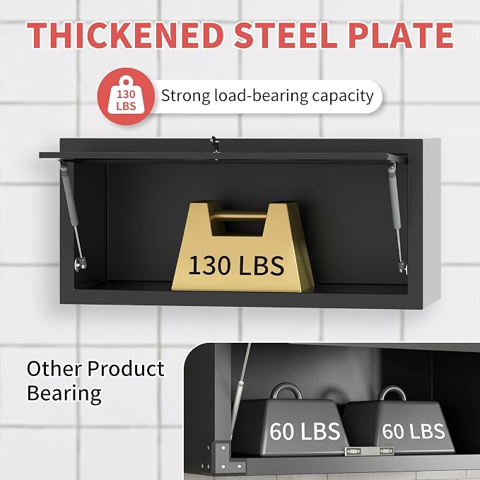 Metal Wall Mounted Cabinet with Up-flip Door,Black Steel Cabinets | Heavy Duty Tool Storage Cabinets for Garage,Kitchen,Warehouse,Office,Assembly Required