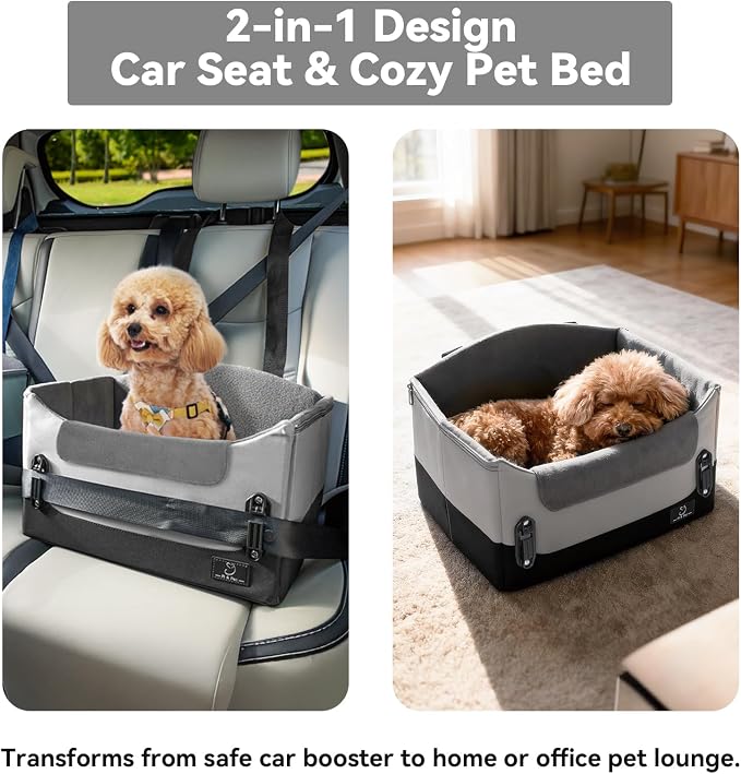 A 4 Pet Dog Car Seats for Small Dogs, Under 25 lbs, Patent Buckles | Adjustable leash, frame support, reduces anxiety, for cars/SUV/pickup