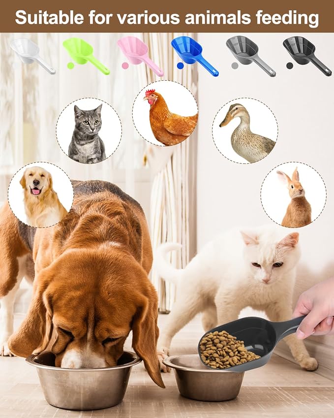 2 Pack Dog Food Scoop, 1 Cup Pet Food Scoop With Measuring Lines | Black and White, Clear Markings for Precise Measuring 1/2 and 1 Cup Lines,Dishwasher Safe,Plastic,Portable and Sturdy