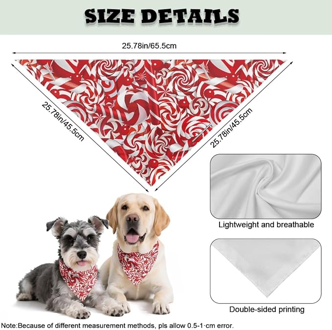 COEQINE Christmas Dog Bandanas with Hair Tie Bows for Women Holiday Costume Pet Triangle Reversible Bibs Breed for Puppy and Adult Winter Clothes Decor,Red Candy Cane