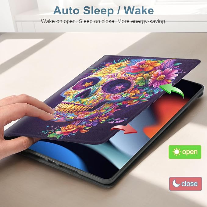 for Samsung Galaxy Tab S10 FE/ S9 FE 5G 10.9 Inch/Galaxy Tab S9 11 Inch 2023 Tablet Protective Cover with Adjustable Stand and Magnetic Auto Wake/Sleep,Sugar Skull