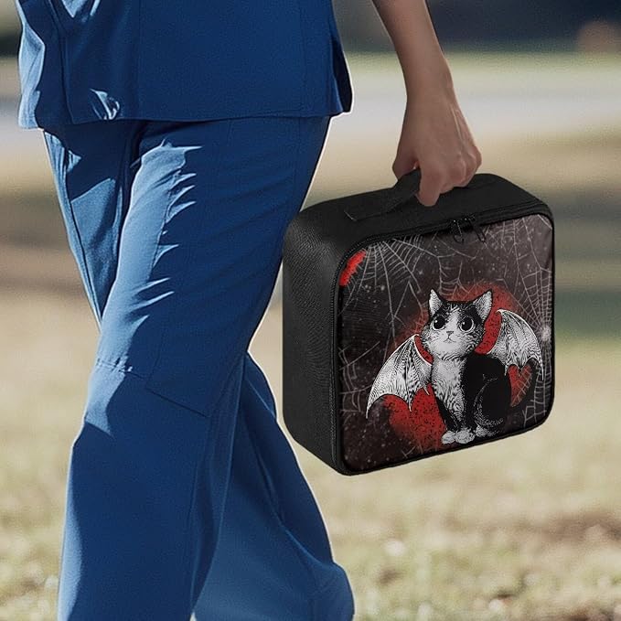 First Aid Kit Bag Empty Gothic Bat Cat Cobweb Emergency Medical Pouch for Hospitals Schools and Home Use Constructed with Tear-Resistant Fabric