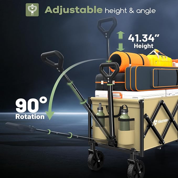34'' Extra Long Folding Portable Wagon Cart, 120L 360LBS Khaki | Wagons Carts Foldable, Heavy Duty, Collapsible Compact Storage, Utility for Shopping/Grocery/Garden/Camping/Sports